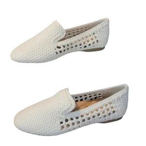 Birdies The Starling White Woven Womens Vegan Leather Slip On Flats Loafers, 5.5